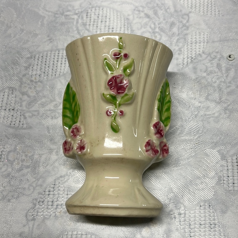 Vintage Shawnee Pottery Vase with flowers and leaves
